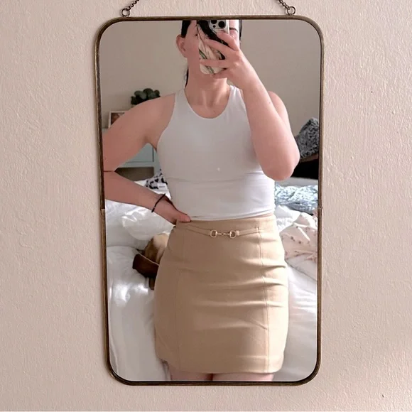 Preppy Tan Skirt with Buckle Accent - Picture 2 of 7